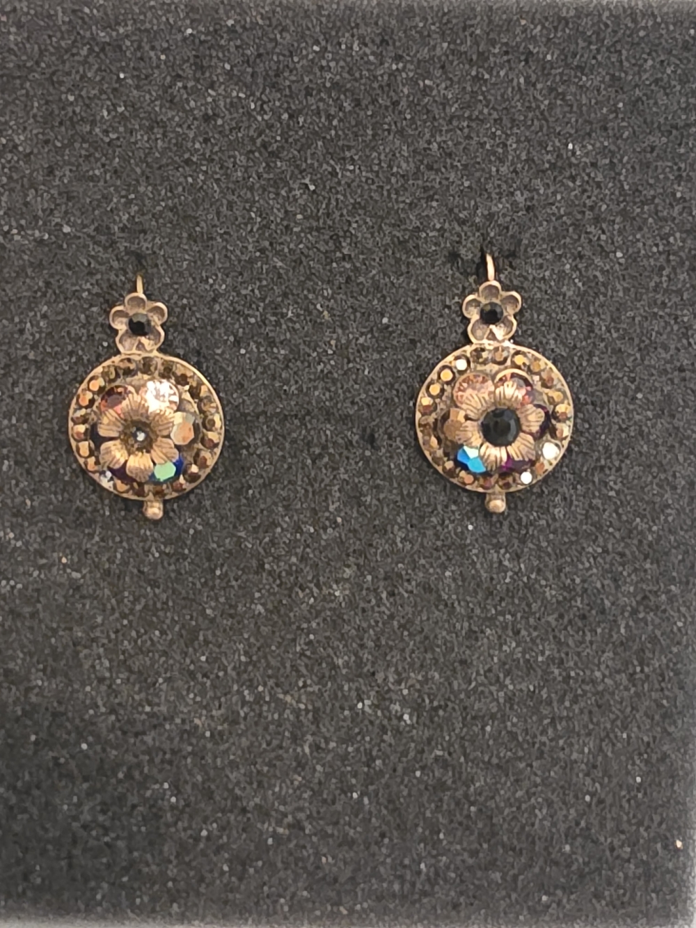 Michal Negrin Gold Floral Filigree Drop Earrings with Multicolor Crystals